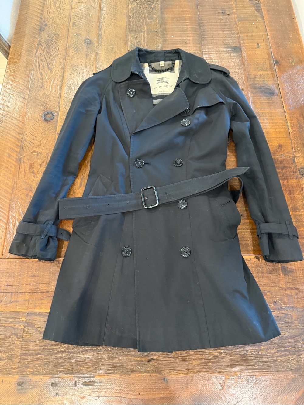 Burberry London Black Double-Breasted Belted Trench Coat - Women